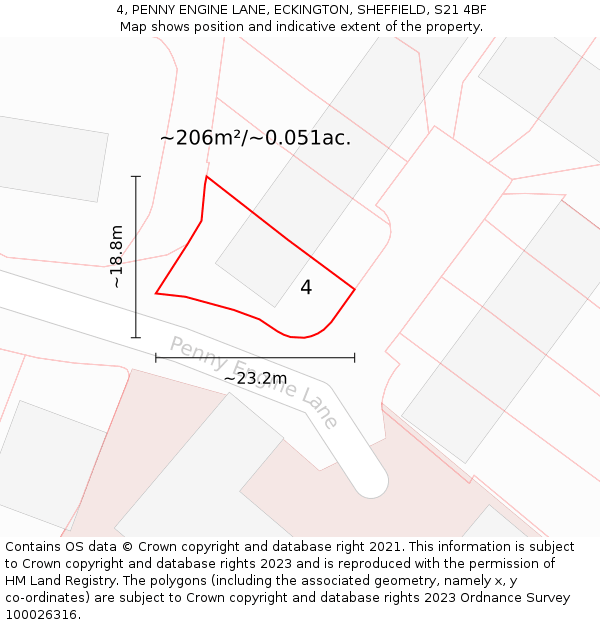 4, PENNY ENGINE LANE, ECKINGTON, SHEFFIELD, S21 4BF: Plot and title map