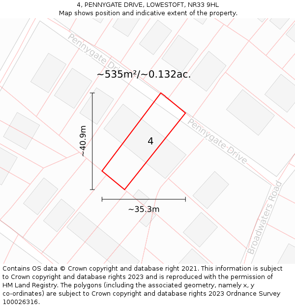 4, PENNYGATE DRIVE, LOWESTOFT, NR33 9HL: Plot and title map