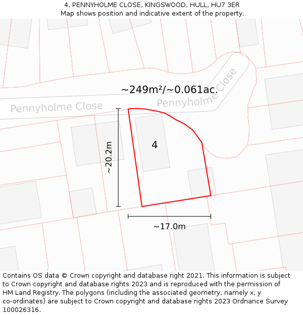 4, PENNYHOLME CLOSE, KINGSWOOD, HULL, HU7 3ER: Plot and title map
