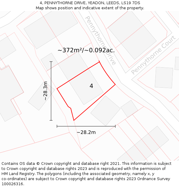 4, PENNYTHORNE DRIVE, YEADON, LEEDS, LS19 7DS: Plot and title map