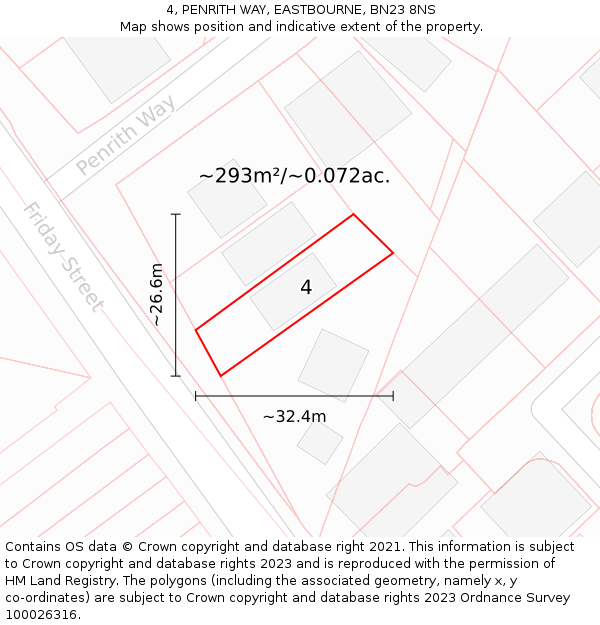 4, PENRITH WAY, EASTBOURNE, BN23 8NS: Plot and title map