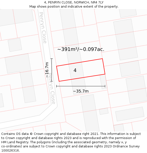4, PENRYN CLOSE, NORWICH, NR4 7LY: Plot and title map