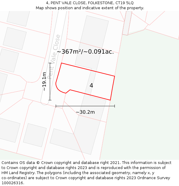 4, PENT VALE CLOSE, FOLKESTONE, CT19 5LQ: Plot and title map