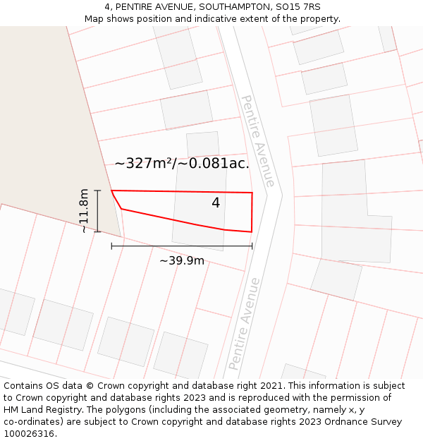 4, PENTIRE AVENUE, SOUTHAMPTON, SO15 7RS: Plot and title map