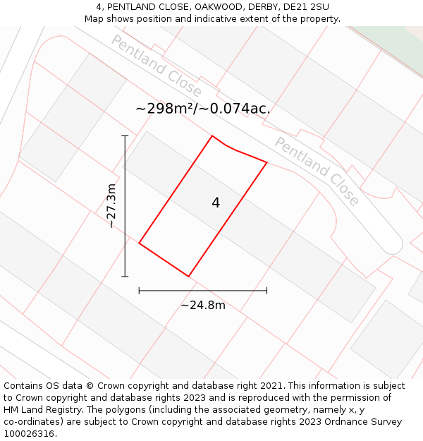 4, PENTLAND CLOSE, OAKWOOD, DERBY, DE21 2SU: Plot and title map