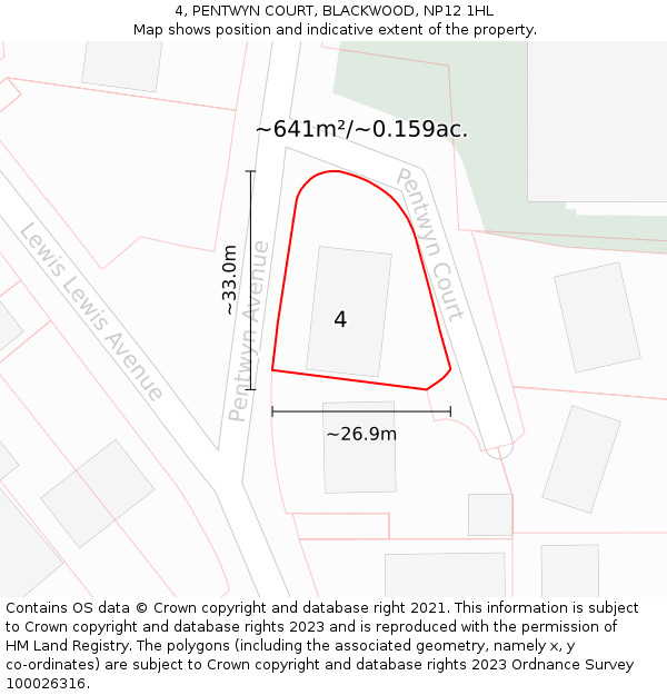 4, PENTWYN COURT, BLACKWOOD, NP12 1HL: Plot and title map