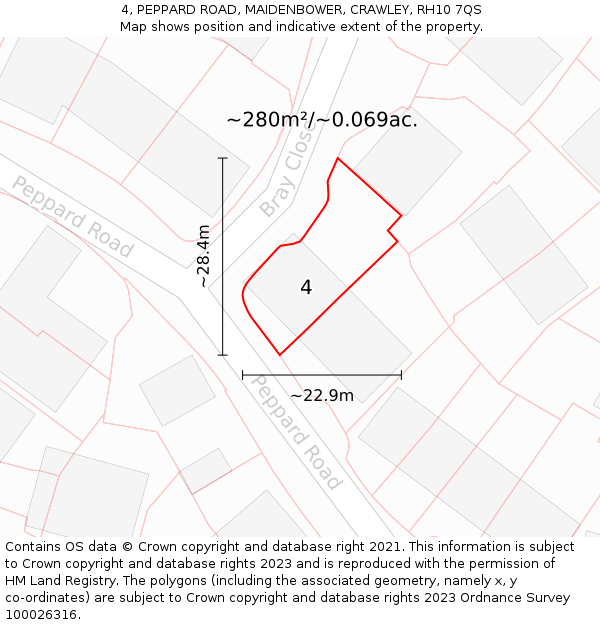 4, PEPPARD ROAD, MAIDENBOWER, CRAWLEY, RH10 7QS: Plot and title map