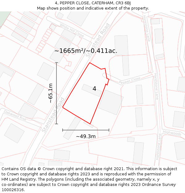 4, PEPPER CLOSE, CATERHAM, CR3 6BJ: Plot and title map