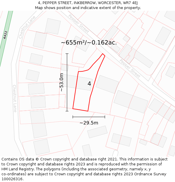 4, PEPPER STREET, INKBERROW, WORCESTER, WR7 4EJ: Plot and title map