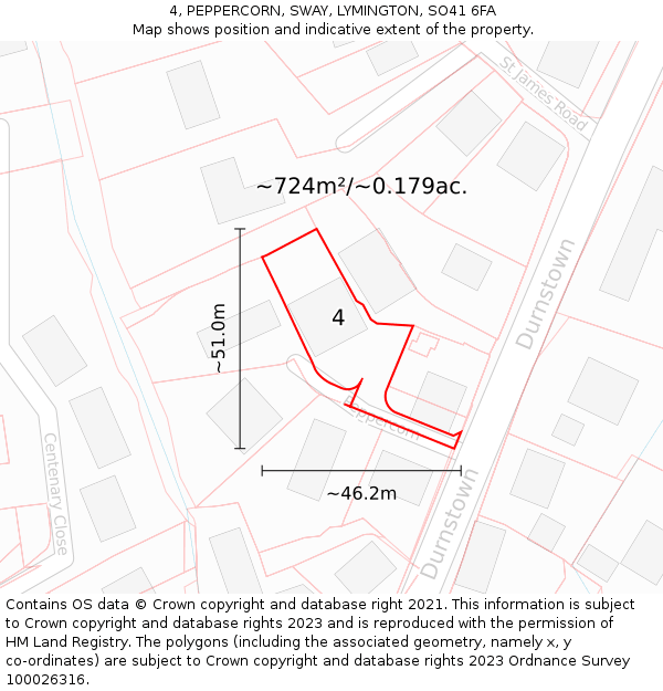 4, PEPPERCORN, SWAY, LYMINGTON, SO41 6FA: Plot and title map