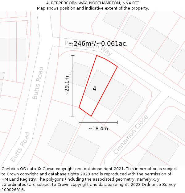 4, PEPPERCORN WAY, NORTHAMPTON, NN4 0TT: Plot and title map