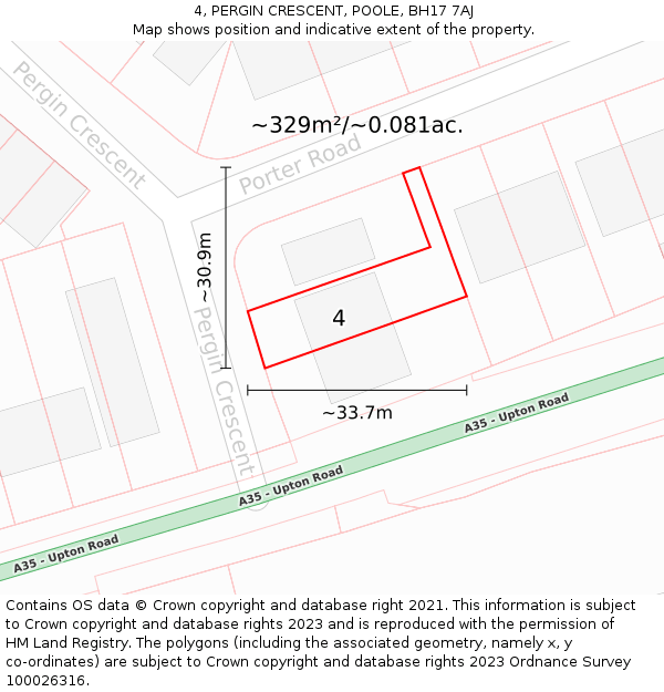 4, PERGIN CRESCENT, POOLE, BH17 7AJ: Plot and title map