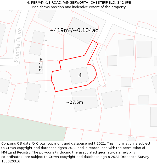 4, PERIWINKLE ROAD, WINGERWORTH, CHESTERFIELD, S42 6FE: Plot and title map