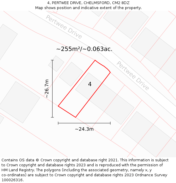 4, PERTWEE DRIVE, CHELMSFORD, CM2 8DZ: Plot and title map