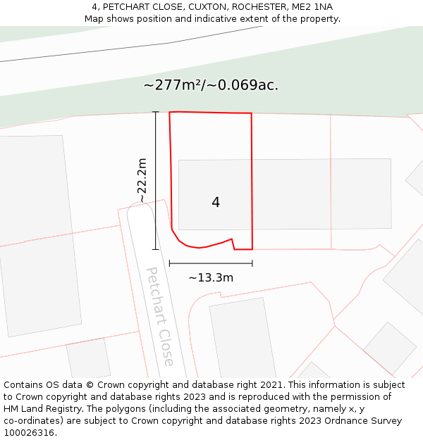 4, PETCHART CLOSE, CUXTON, ROCHESTER, ME2 1NA: Plot and title map