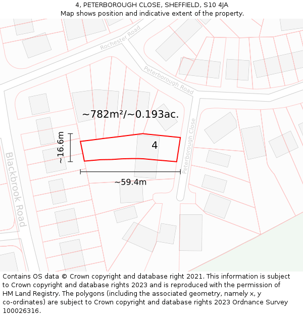 4, PETERBOROUGH CLOSE, SHEFFIELD, S10 4JA: Plot and title map