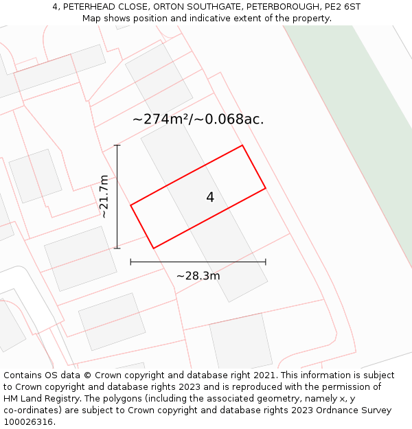 4, PETERHEAD CLOSE, ORTON SOUTHGATE, PETERBOROUGH, PE2 6ST: Plot and title map