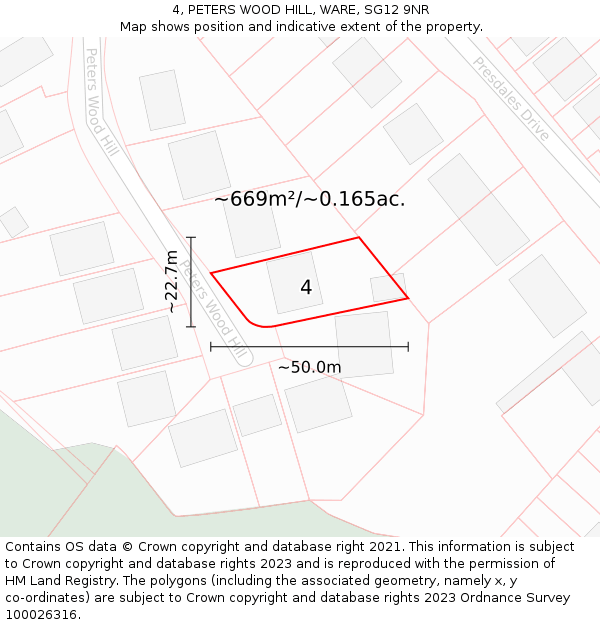 4, PETERS WOOD HILL, WARE, SG12 9NR: Plot and title map