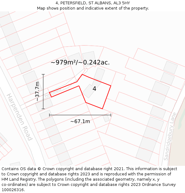 4, PETERSFIELD, ST ALBANS, AL3 5HY: Plot and title map