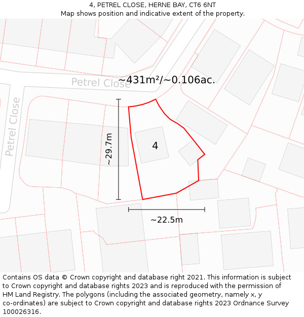 4, PETREL CLOSE, HERNE BAY, CT6 6NT: Plot and title map