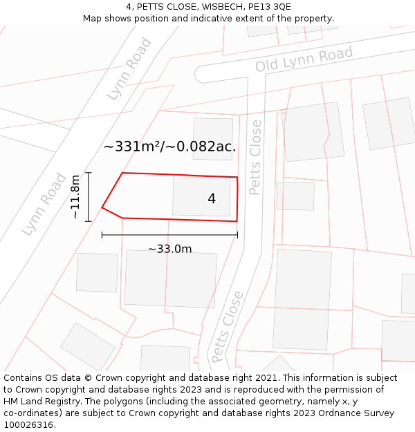 4, PETTS CLOSE, WISBECH, PE13 3QE: Plot and title map