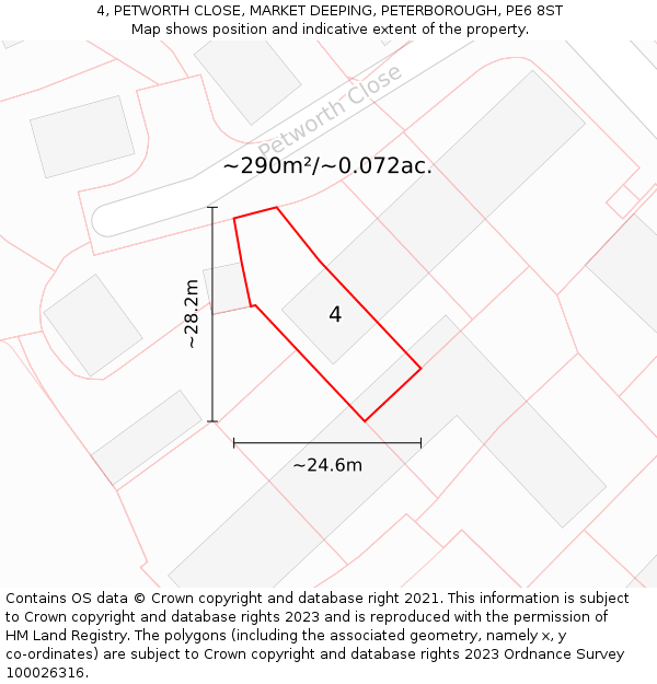 4, PETWORTH CLOSE, MARKET DEEPING, PETERBOROUGH, PE6 8ST: Plot and title map