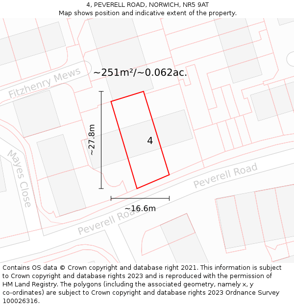 4, PEVERELL ROAD, NORWICH, NR5 9AT: Plot and title map