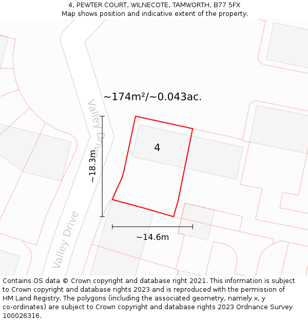 4, PEWTER COURT, WILNECOTE, TAMWORTH, B77 5FX: Plot and title map