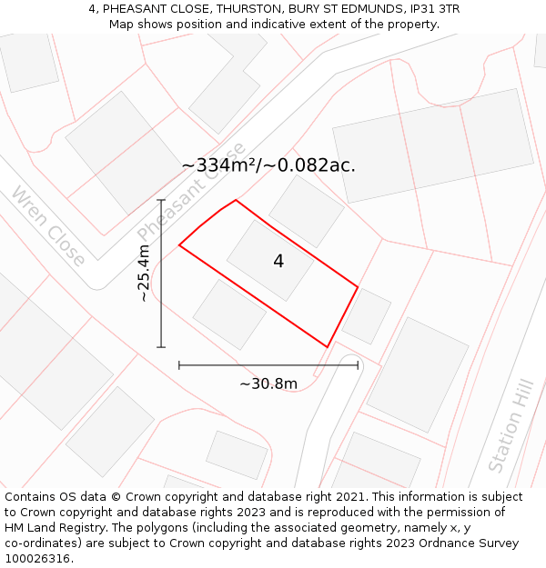 4, PHEASANT CLOSE, THURSTON, BURY ST EDMUNDS, IP31 3TR: Plot and title map