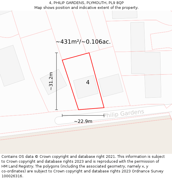 4, PHILIP GARDENS, PLYMOUTH, PL9 8QP: Plot and title map