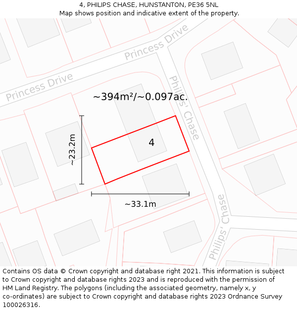 4, PHILIPS CHASE, HUNSTANTON, PE36 5NL: Plot and title map