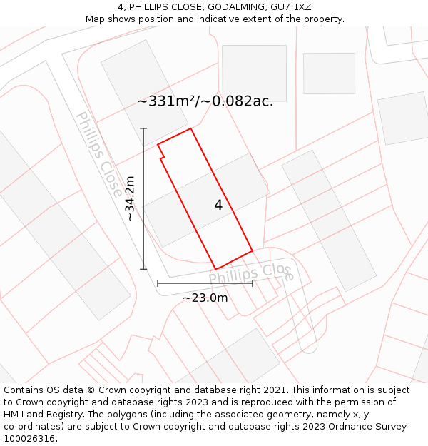 4, PHILLIPS CLOSE, GODALMING, GU7 1XZ: Plot and title map