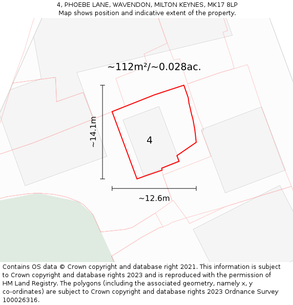4, PHOEBE LANE, WAVENDON, MILTON KEYNES, MK17 8LP: Plot and title map