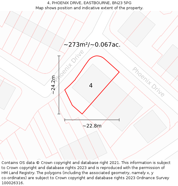4, PHOENIX DRIVE, EASTBOURNE, BN23 5PG: Plot and title map