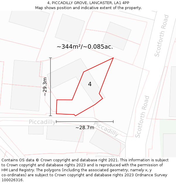 4, PICCADILLY GROVE, LANCASTER, LA1 4PP: Plot and title map