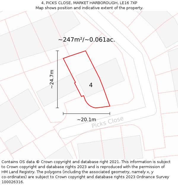 4, PICKS CLOSE, MARKET HARBOROUGH, LE16 7XP: Plot and title map