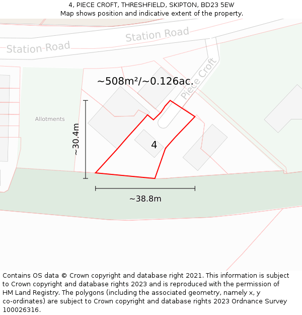 4, PIECE CROFT, THRESHFIELD, SKIPTON, BD23 5EW: Plot and title map