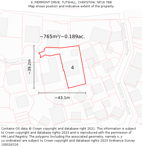 4, PIERMONT DRIVE, TUTSHILL, CHEPSTOW, NP16 7EB: Plot and title map