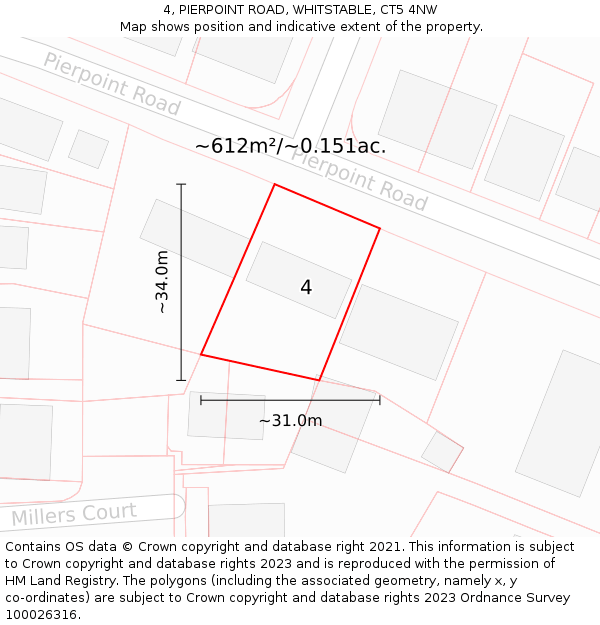 4, PIERPOINT ROAD, WHITSTABLE, CT5 4NW: Plot and title map