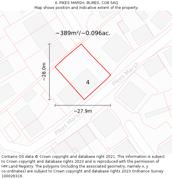 4, PIKES MARSH, BURES, CO8 5AQ: Plot and title map