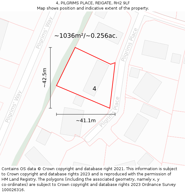 4, PILGRIMS PLACE, REIGATE, RH2 9LF: Plot and title map