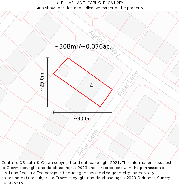 4, PILLAR LANE, CARLISLE, CA1 2FY: Plot and title map