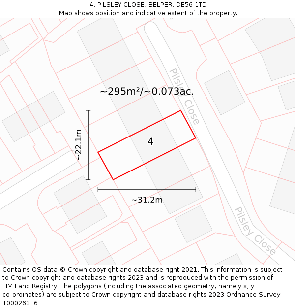 4, PILSLEY CLOSE, BELPER, DE56 1TD: Plot and title map
