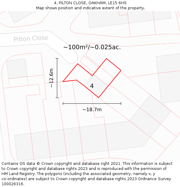 4, PILTON CLOSE, OAKHAM, LE15 6HS: Plot and title map