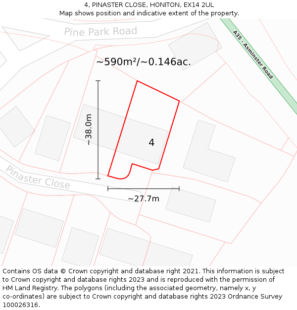 4, PINASTER CLOSE, HONITON, EX14 2UL: Plot and title map
