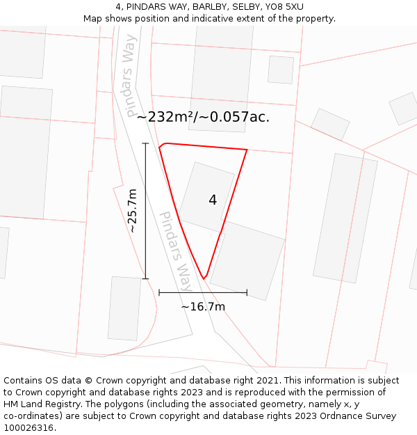 4, PINDARS WAY, BARLBY, SELBY, YO8 5XU: Plot and title map