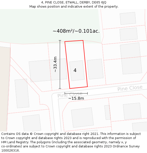 4, PINE CLOSE, ETWALL, DERBY, DE65 6JQ: Plot and title map