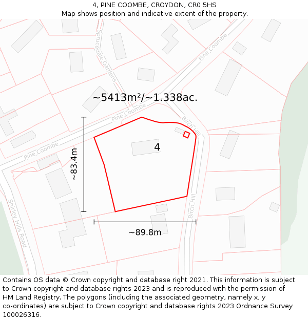 4, PINE COOMBE, CROYDON, CR0 5HS: Plot and title map