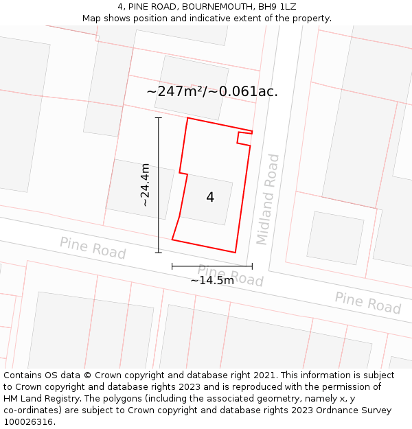 4, PINE ROAD, BOURNEMOUTH, BH9 1LZ: Plot and title map