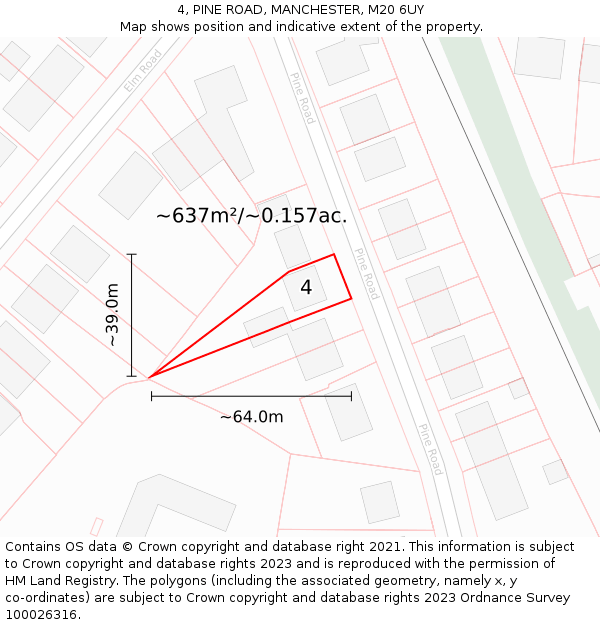4, PINE ROAD, MANCHESTER, M20 6UY: Plot and title map